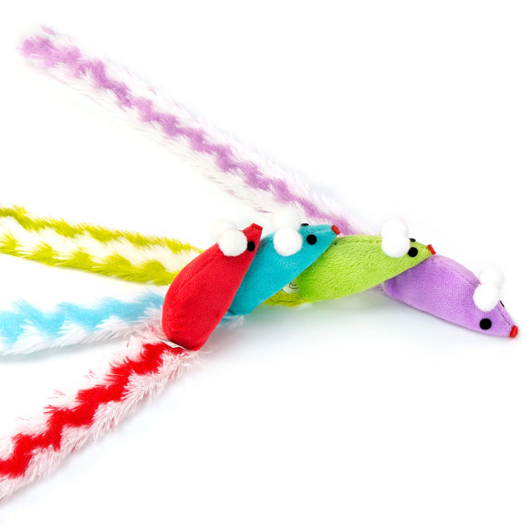 4 Packs 15 Inch Long Soft Plush Cat Toys Mice with Rattle Rustle Sound Small Mouse Activity Interactive Toy