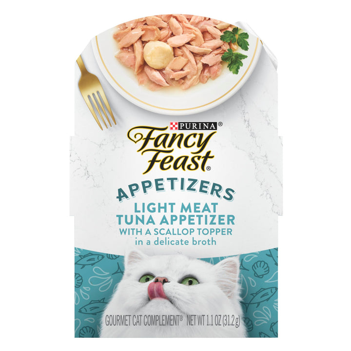 Appetizers Lickable Grain Free Wet Cat Food Topper Light Meat Tuna Appetizer with Scallop - (Pack of 10) 1.1 oz. Trays