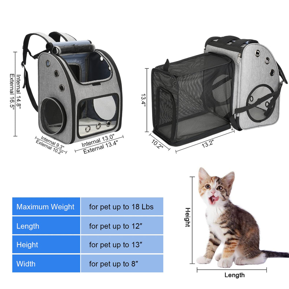 Expandable Pet Carrier Backpack for Cats, Dogs and Small Animals, Portable Pet Travel Carrier, Super Ventilated Design, Airline Approved, Ideal for Traveling/Hiking/Camping