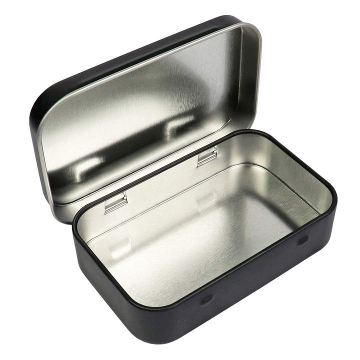 10 Pack Metal Rectangular Empty Hinged Tins Box Containers 3.75 by 2.45 by 0.8 Inch Black Mini Portable Box Small Storage Kit Home Organizer (10 Black)