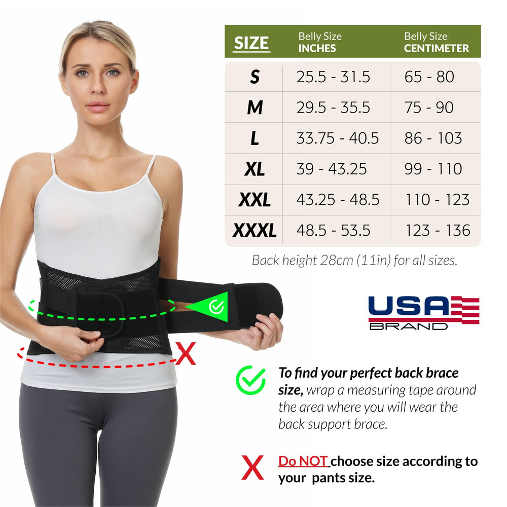 Adjustable Double Pull Lumbar Brace/Lower Back Belt (Black, Size XL)