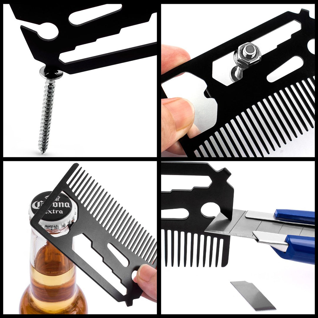 Multifunctional Utility Comb Fits in Your Wallet (Comb, Bottle Opener, Wrench, Screw Driver, Knife Blade breakaway)