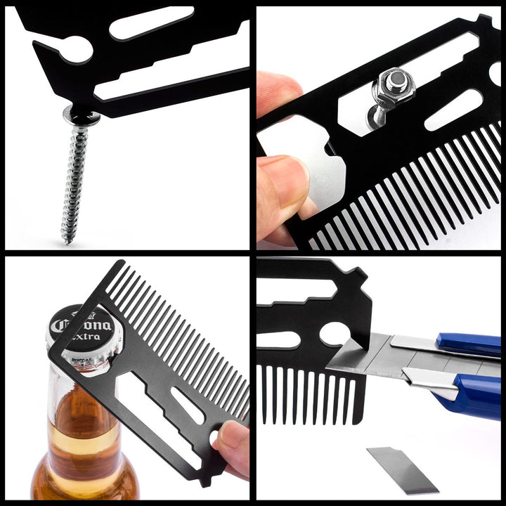 Multifunctional Utility Comb Fits in Your Wallet (Comb, Bottle Opener, Wrench, Screw Driver, Knife Blade breakaway)