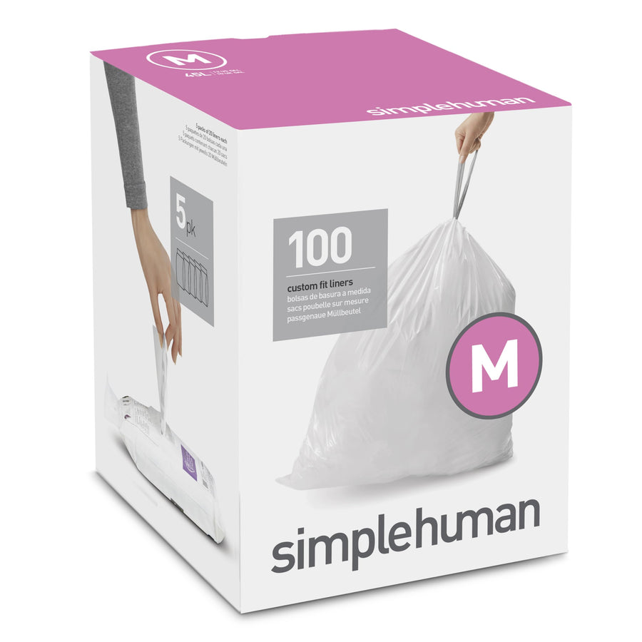 Code M Custom Fit Drawstring Trash Bags in Dispenser Packs, 100 Count, 45 Liter / 11.9 Gallon, White