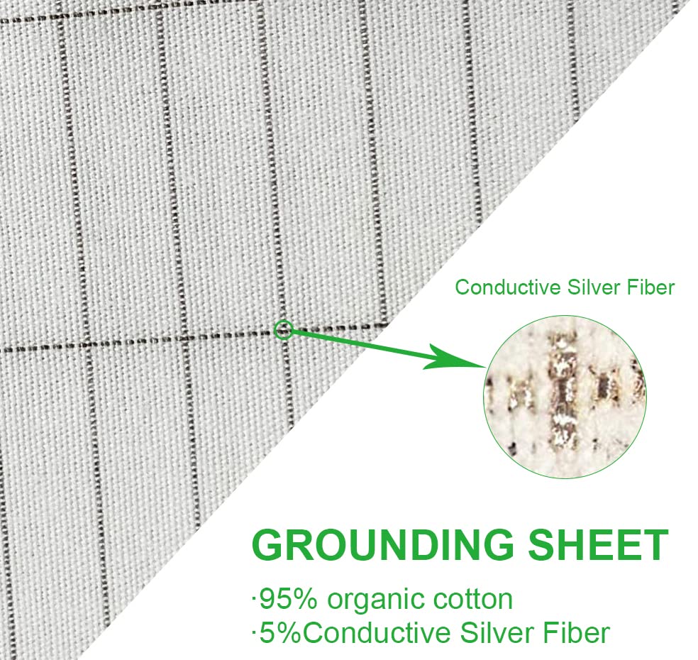 Grounding Sheet with Grounding Cord,Grounding Sheets with Organic Cotton Conductive Silver Fiber, Grounding Improve Sleep (35X59in White