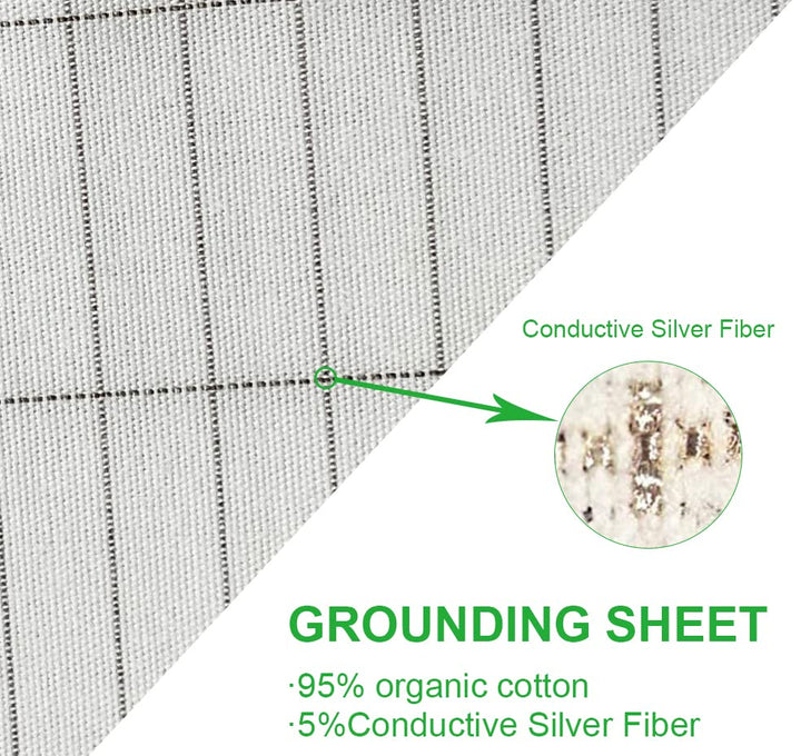 Grounding Sheet with Grounding Cord,Grounding Sheets with Organic Cotton Conductive Silver Fiber, Grounding Improve Sleep (35X59in White