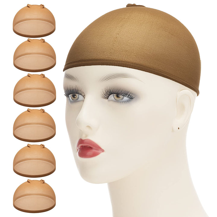 Wig Cap 6 Pieces Nylon Wig Cap for Women for Wig Making Stocking Cap for Wigs Dark Brown Stocking Wig Cap Bald Cap for Wig Unisex (Wig Cap Dark Brown)