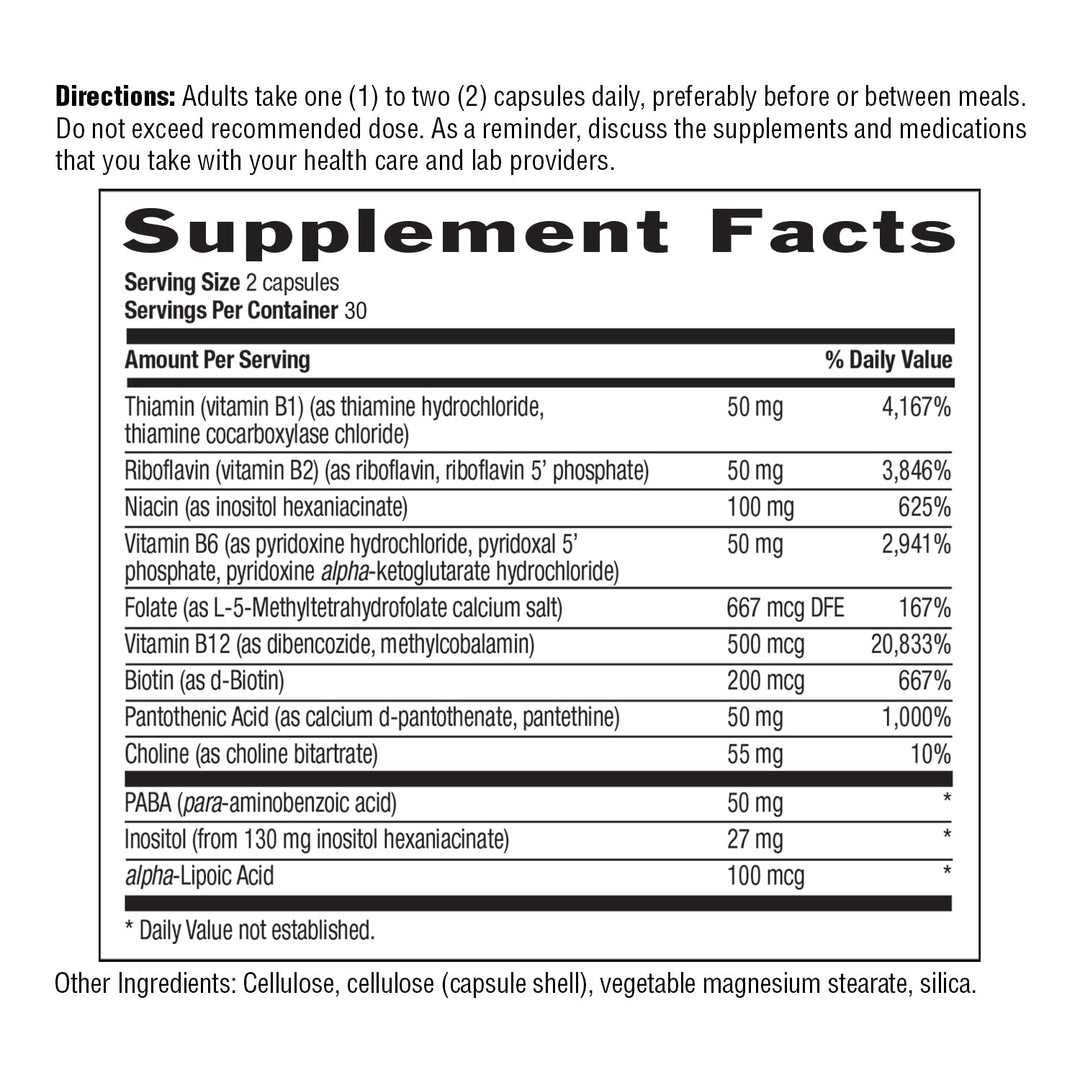 Coenzyme B-Complex, 60 Capsules – Supports Energy & Metabolism, Mood & Cognitive Function – Vegan, Gluten-Free, Bioavailable B Vitamins with Choline