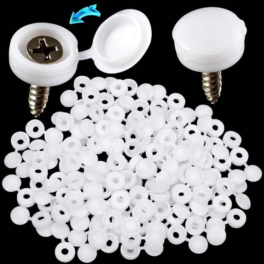 100 Pcs Plastic Hinged Screw Cover Caps, Fold Snap Washer Flip Tops Protection (White)