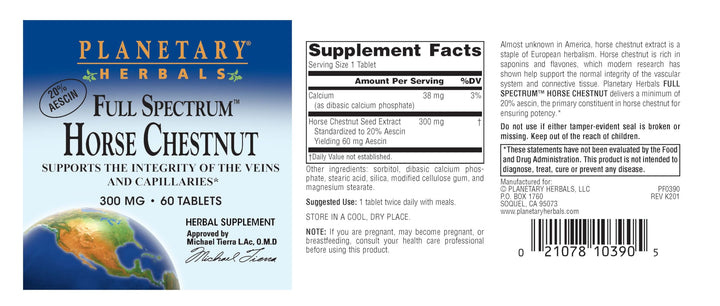Full Spectrum Horse Chestnut Tablets, White Bottle 60 Count (Pack of 1)