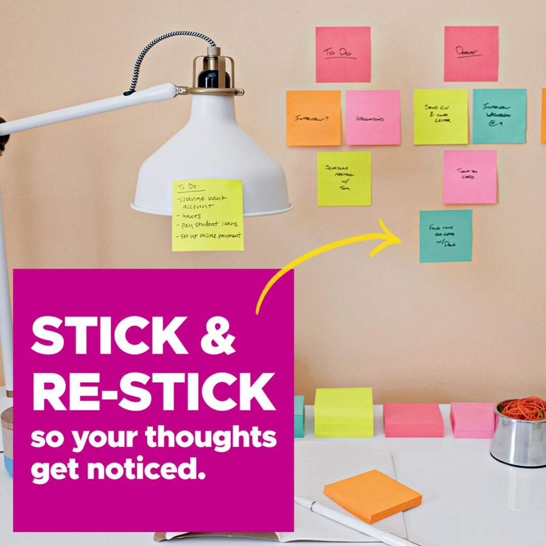 Super Sticky Notes, 4x6 inches, 5 Pads, 2x the Sticking Power, Canary Yellow, Recyclable