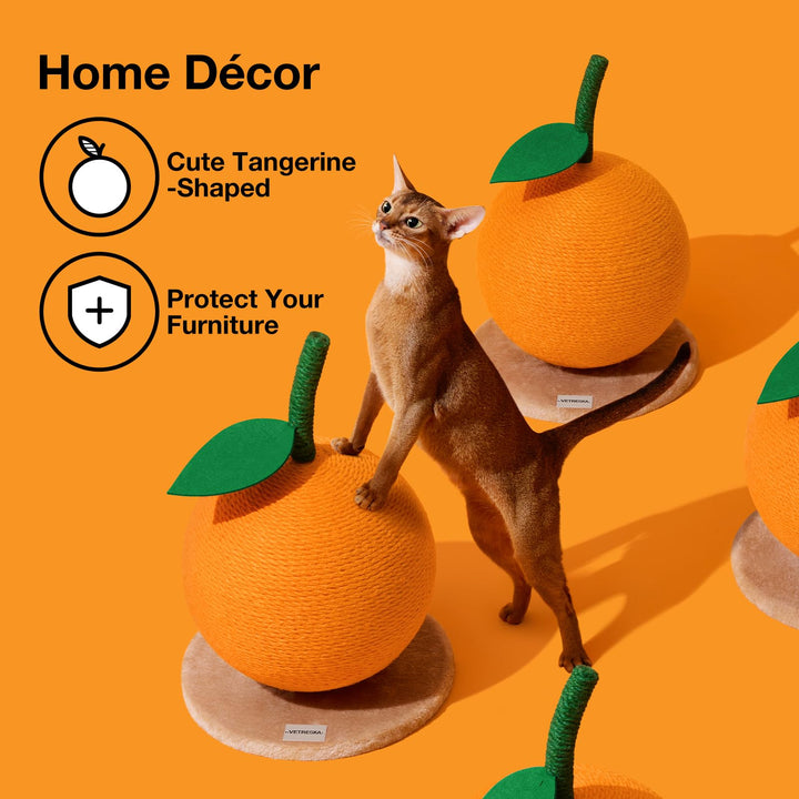 Orange Cat Scratching Post, Cute Cat Scratcher with Sisal Rope, Vertical Cat Scratch Post for Indoor Cat and Kitten, Cat Scratching Ball