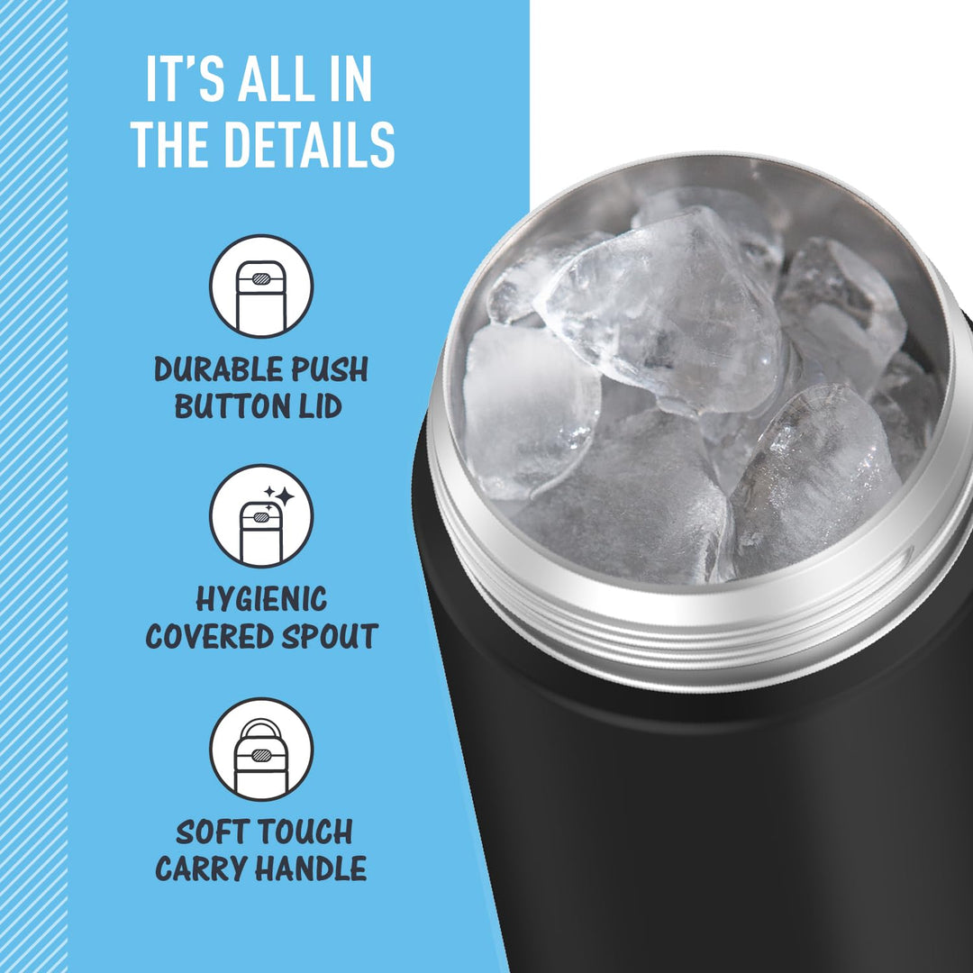 FUNTAINER 16 Ounce Stainless Steel Vacuum Insulated Bottle with Wide Spout Lid, Black Matte