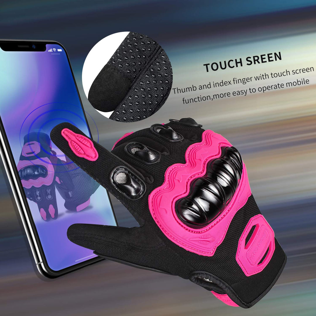 Motorcycle Gloves for Women Touch Screen Summer Motorbike Dirt Bike Full Finger Gloves Road Racing, Cycling, Climbing Motocross (Pink, Medium)