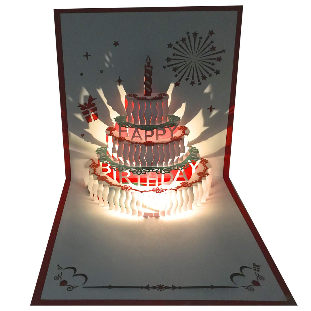 3D Pop Up Birthday Cards,Warming LED Light Birthday Cake Music Happy Birthday Card Postcards Pop Up Greeting Cards Happy Birthday Cards Best for Mom,Wife,Sister,Boy,Girl,Friends 1 Pack