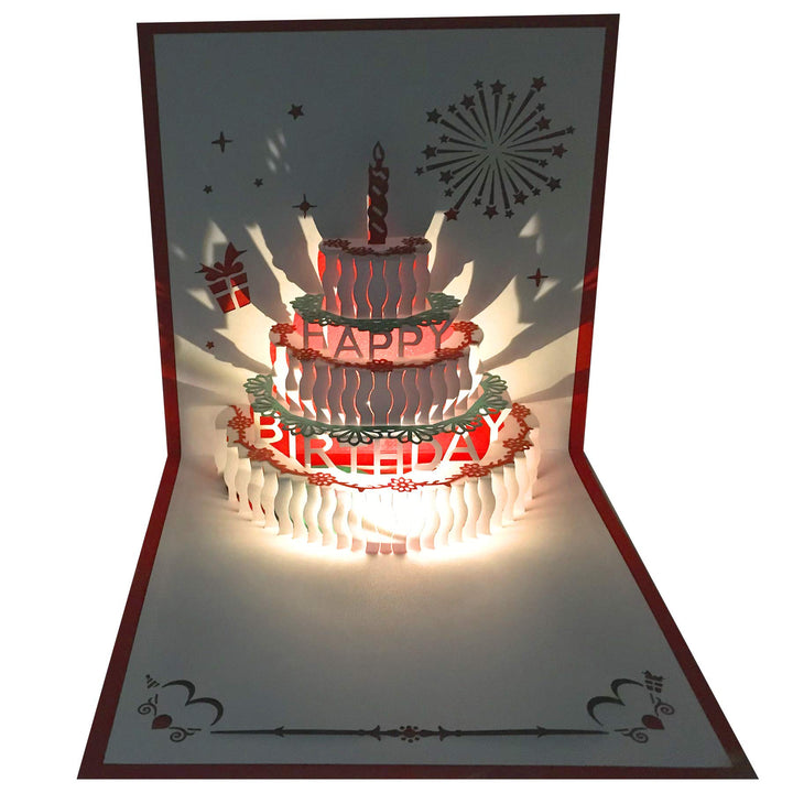 3D Pop Up Birthday Cards,Warming LED Light Birthday Cake Music Happy Birthday Card Postcards Pop Up Greeting Cards Happy Birthday Cards Best for Mom,Wife,Sister,Boy,Girl,Friends 1 Pack