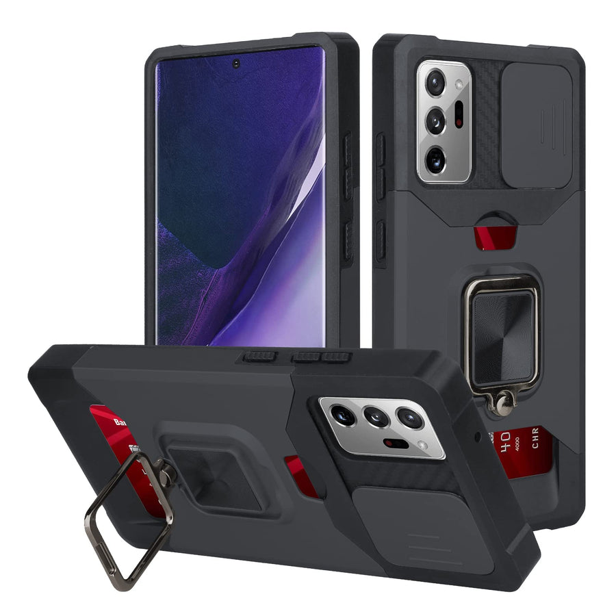 Black Samsung Galaxy Note 20 Ultra Case with Stand Grip/Camera Slide Protection/Magnetic Car Mount/Card Holder Design,Slim Shockproof Protective Case for Samsung Note 20 Ultra 6.9 2020