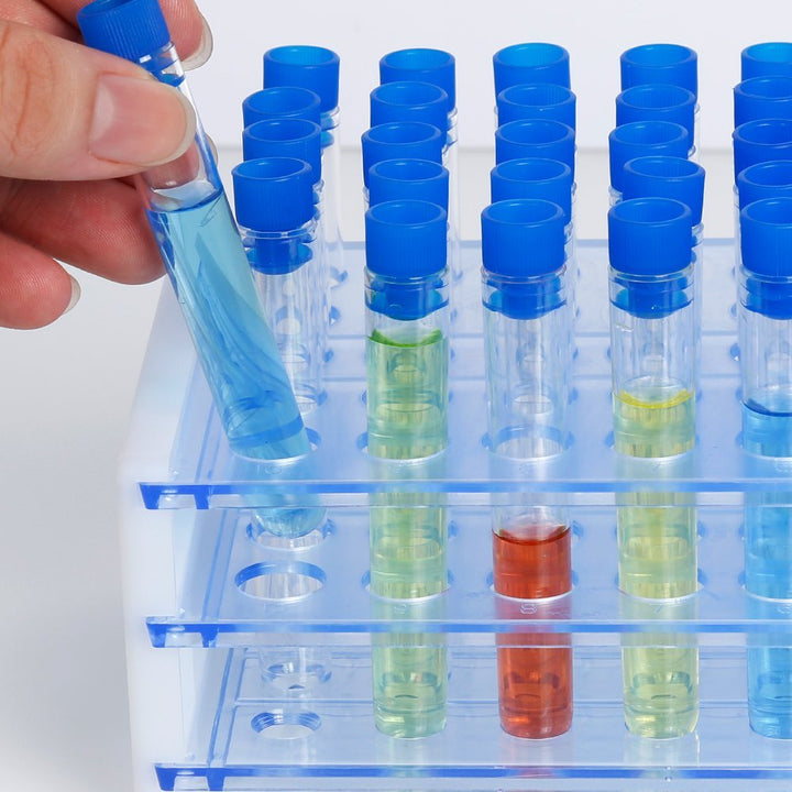 50 Pack Clear Plastic Test Tubes with Blue Caps, 13×78mm, Great for Halloween Party