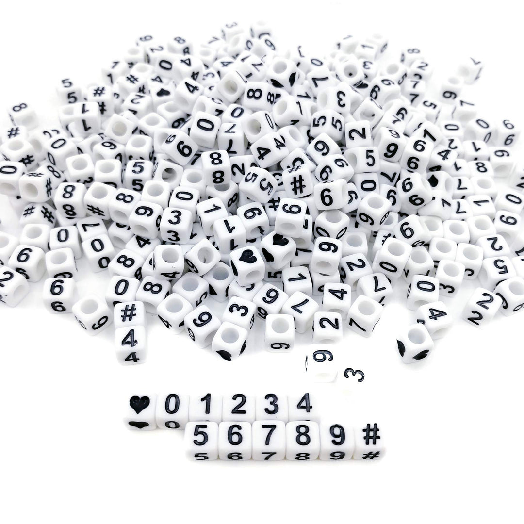 Amaney 400pcs White Acrylic Number Beads 6x6mm Mixed Number Beads Acrylic Plastic Cube Shape Loose Beads