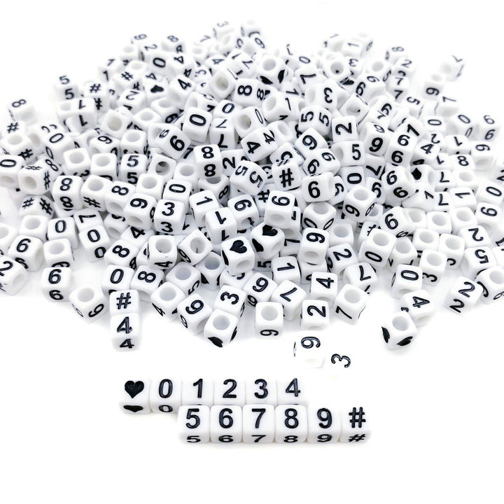 Amaney 400pcs White Acrylic Number Beads 6x6mm Mixed Number Beads Acrylic Plastic Cube Shape Loose Beads