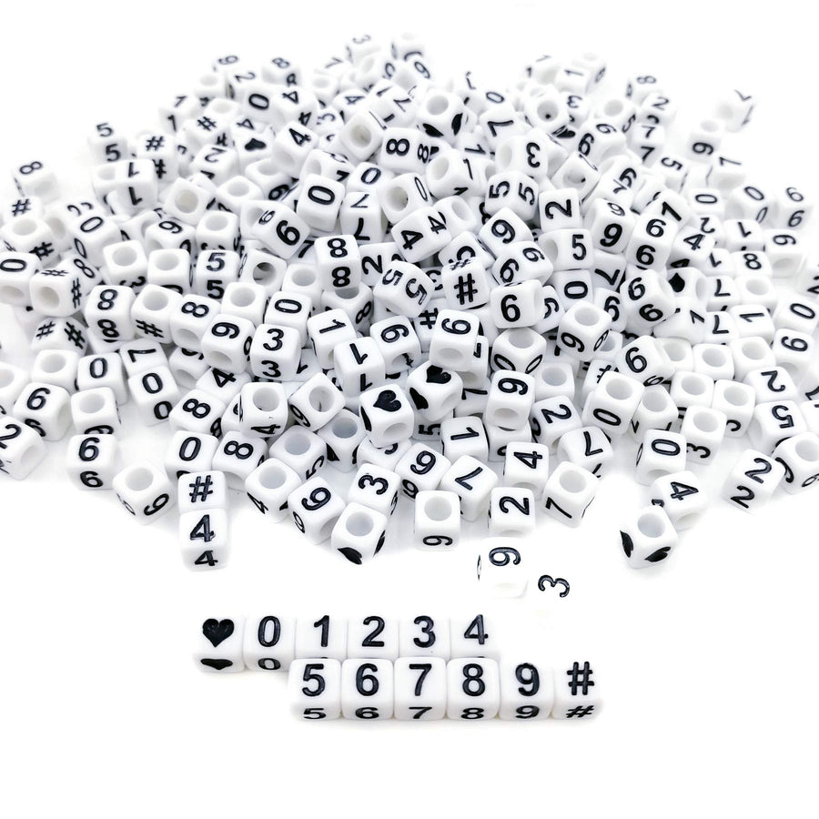Amaney 400pcs White Acrylic Number Beads 6x6mm Mixed Number Beads Acrylic Plastic Cube Shape Loose Beads