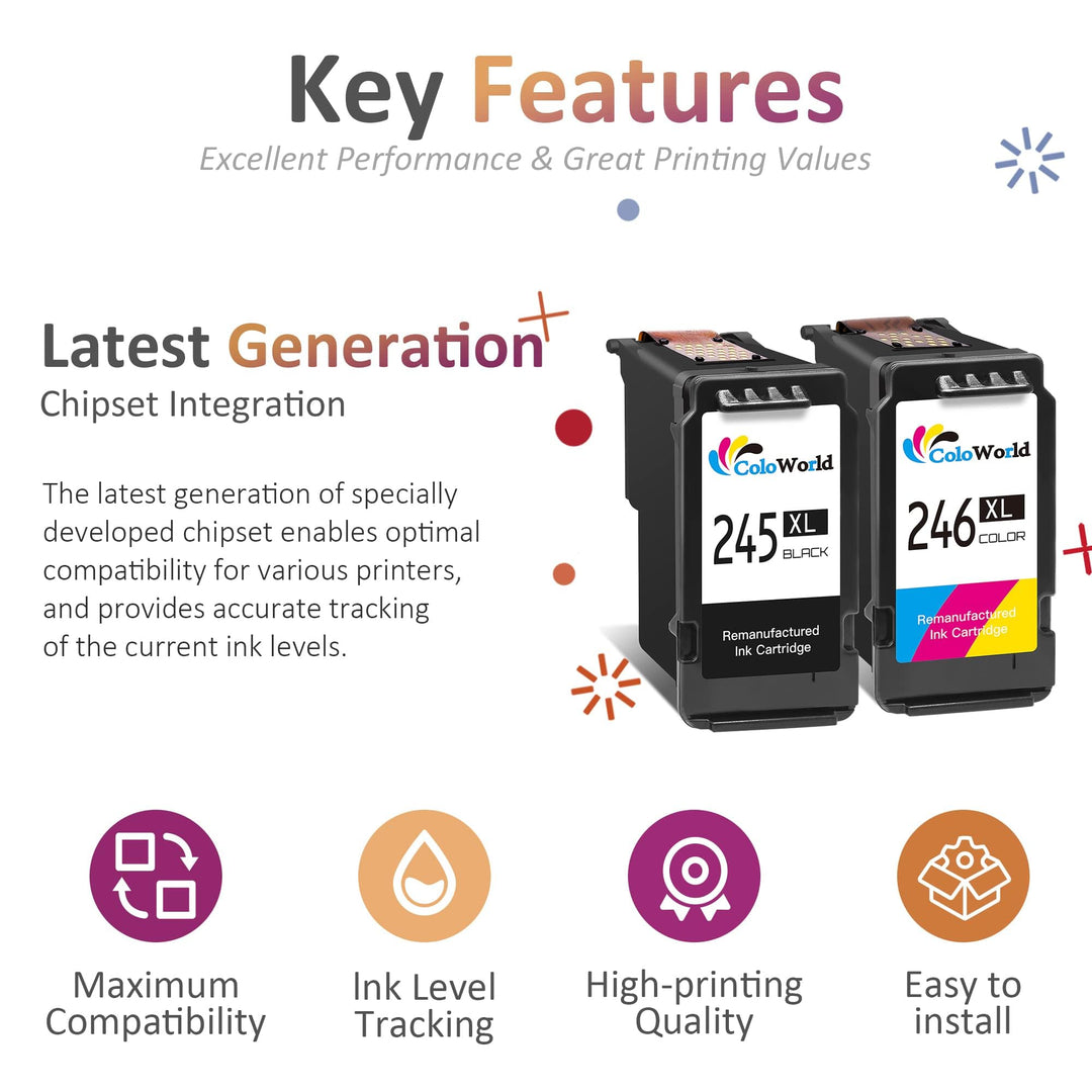 Remanufactured Ink Cartridge Replacement for Canon PG-245XL CL-246XL PG-243 CL-244 for Pixma MX492 MX490 TR4520 MG2522 MG2922 MG2520 MG2920 MG3022 iP2820 TS202 Printer (1 Black 1 Color)