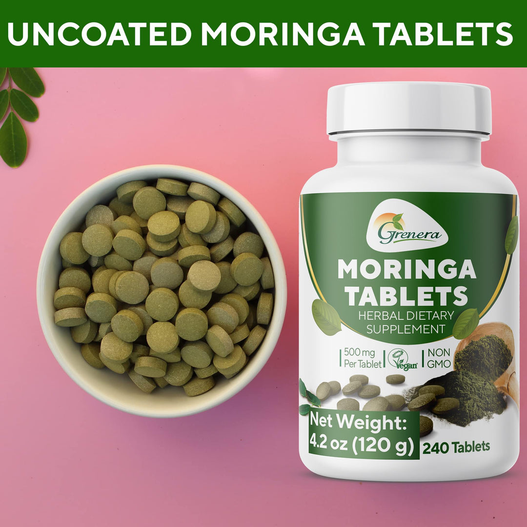 Moringa Tablets 240 nos, Uncoated Malunggay Herbal Supplement, No Chemical Coating, Green Superfood, Lab Tested for Purity