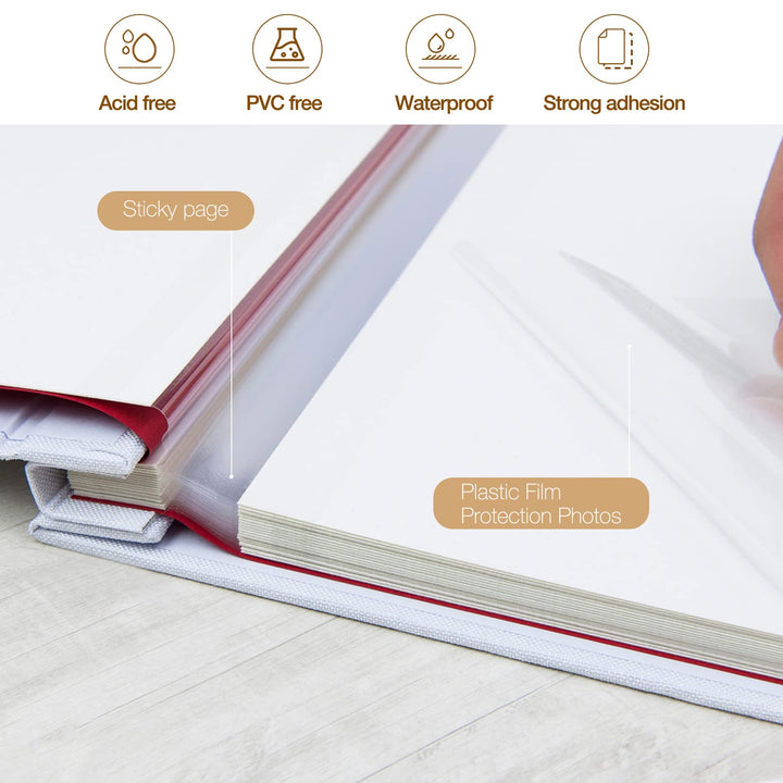 Large Photo Album Self Adhesive 3x5 4x6 5x7 8x10 10x12 Pictures Linen Cover 40 Blank Pages Magnetic DIY Scrapbook Album with A Metallic Pen (White)