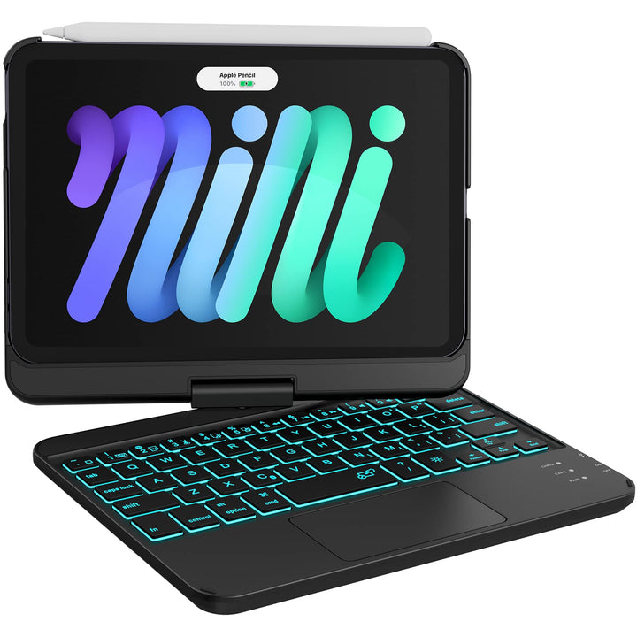 Keyboard case for iPad Mini 5/ Mini 4-360° Rotatable 180 Flip- 7 Colors Backlit - Wireless Smart Folio Auto Sleep/Wake Hard Cover fit for iPad Mini 5 2019(5th Gen)/ iPad Mini 4 2015, Black