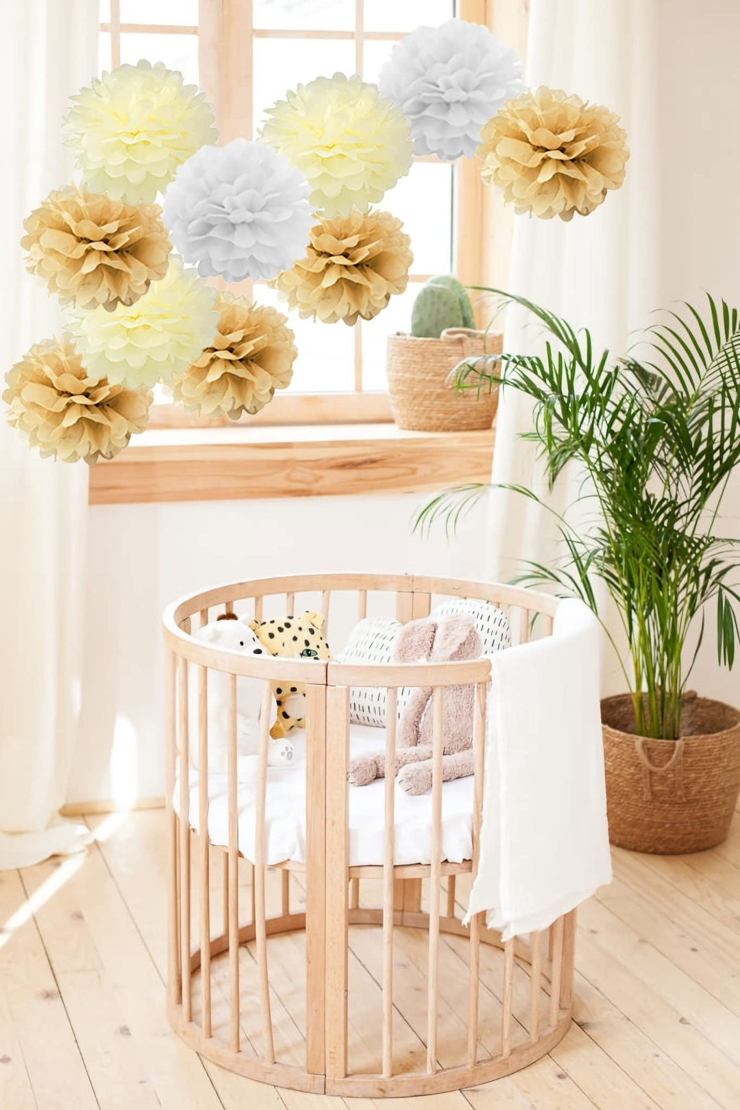 10PCS Mixed Cream Tan Brown White Party Tissue Paper Pom Poms Rustic Wedding Vintage Baby Shower Birthday Nursery Hanging Decoration