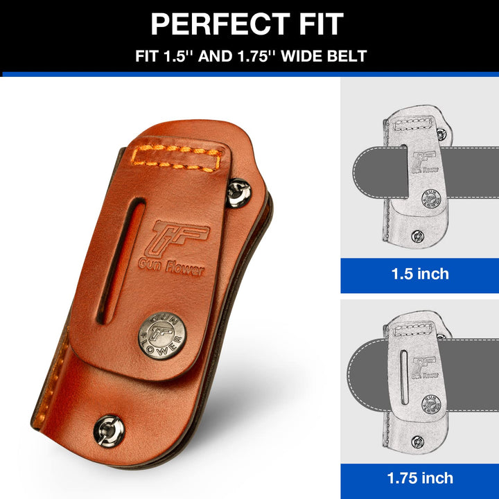 GUN & FLOWER Handmade Leather Sheath for the Buck 110 & 112 Ranger Folding Knife (Knife not included), Retention Adjustable, Fit 1.5'' and 1.75'' Wide Belt