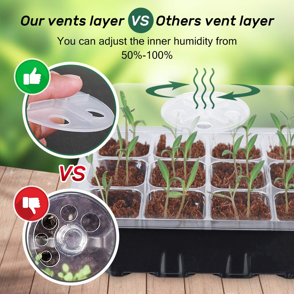 5-Pack Seed Starter Tray Seedling Kits,Plant Starter Kit with Adjustable Humidity Dome and Base Indoor Greenhouse Mini Propagator for Seeds Growing Starting (12 Cells per Tray,Black)