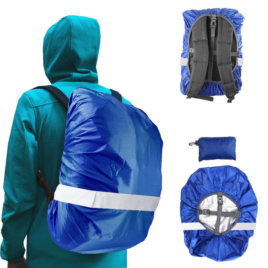 Hi-Visibility Backpack Rain Cover with Reflective Strip 100% Waterproof Ultralight Backpack Cover, Storage Pouch, Anti-Slip Cross Buckle Strap, for Hiking, Camping, Biking, Outdoor, Traveling