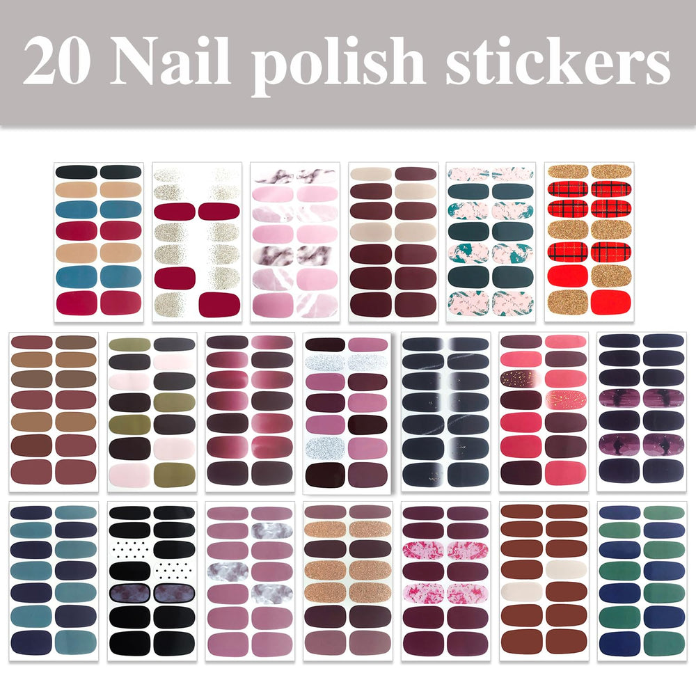 20 Sheets Solid & Gradient Full Nail Wraps for Women Nails Self Adhesive Nail Polish Stickers Classic Solid Nail Strips Peel and Stick Nail Polish Strips Gel Nail Stickers for Nail Art Wraps