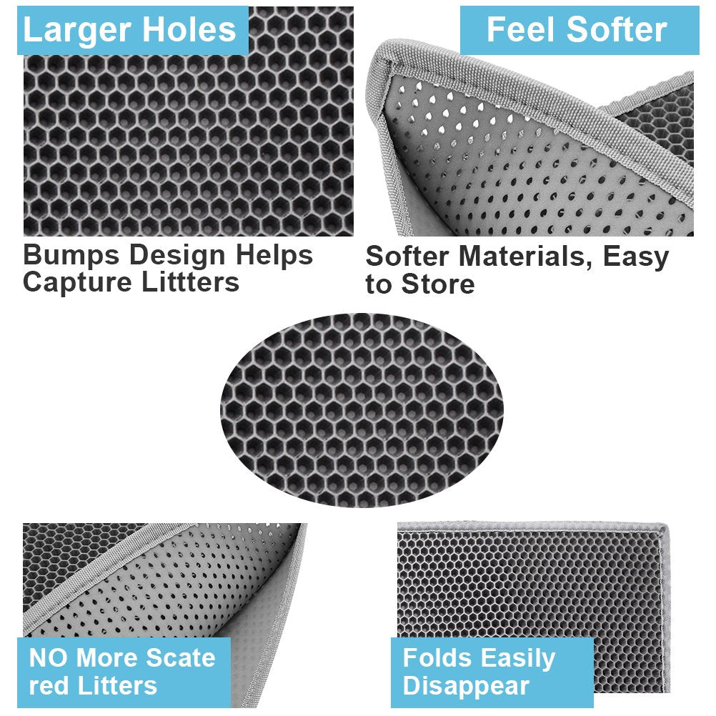 Cat Litter Mat Double Layer Waterproof Urine Proof Trapping Mat 1 Pack (Gray, 30x24 Inch (Pack of 1))