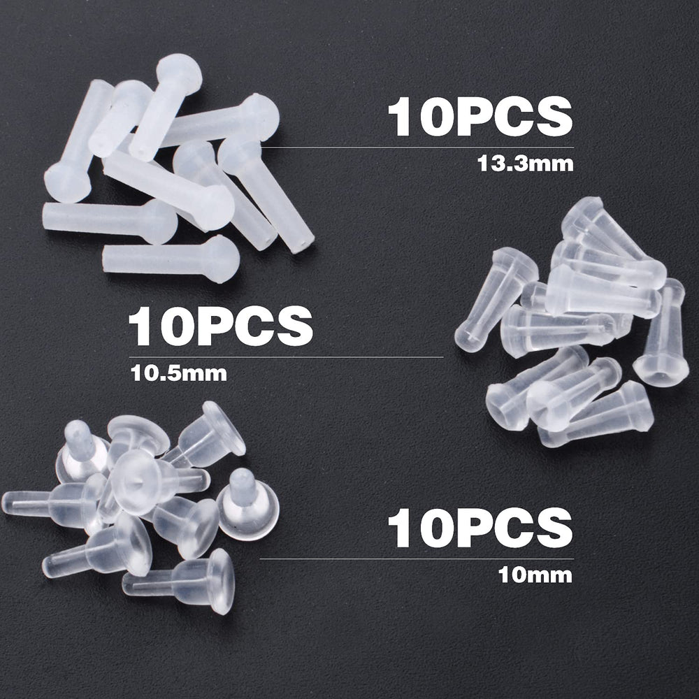 Silicone Earring Backs,30pcs Clear Earring Stopper Backs Long Rubber Earring Backs Secure Earring Backs Hypoallergenic Earring Backs Replacement for Hook Earring, 3 Styles