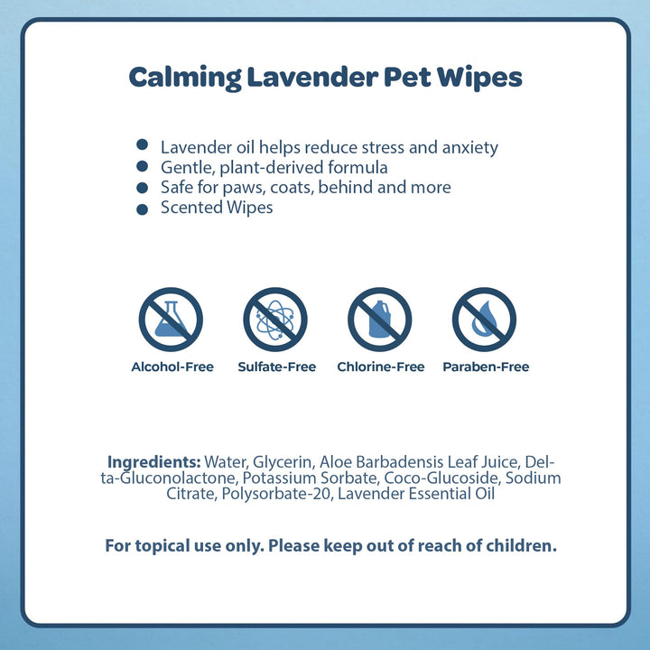 Pet Wipes for Dogs - Dog Wipes Cleaning Deodorizing, for Coats, Ears, Paws - Calming Lavender, Aloe Vera, 100 Count