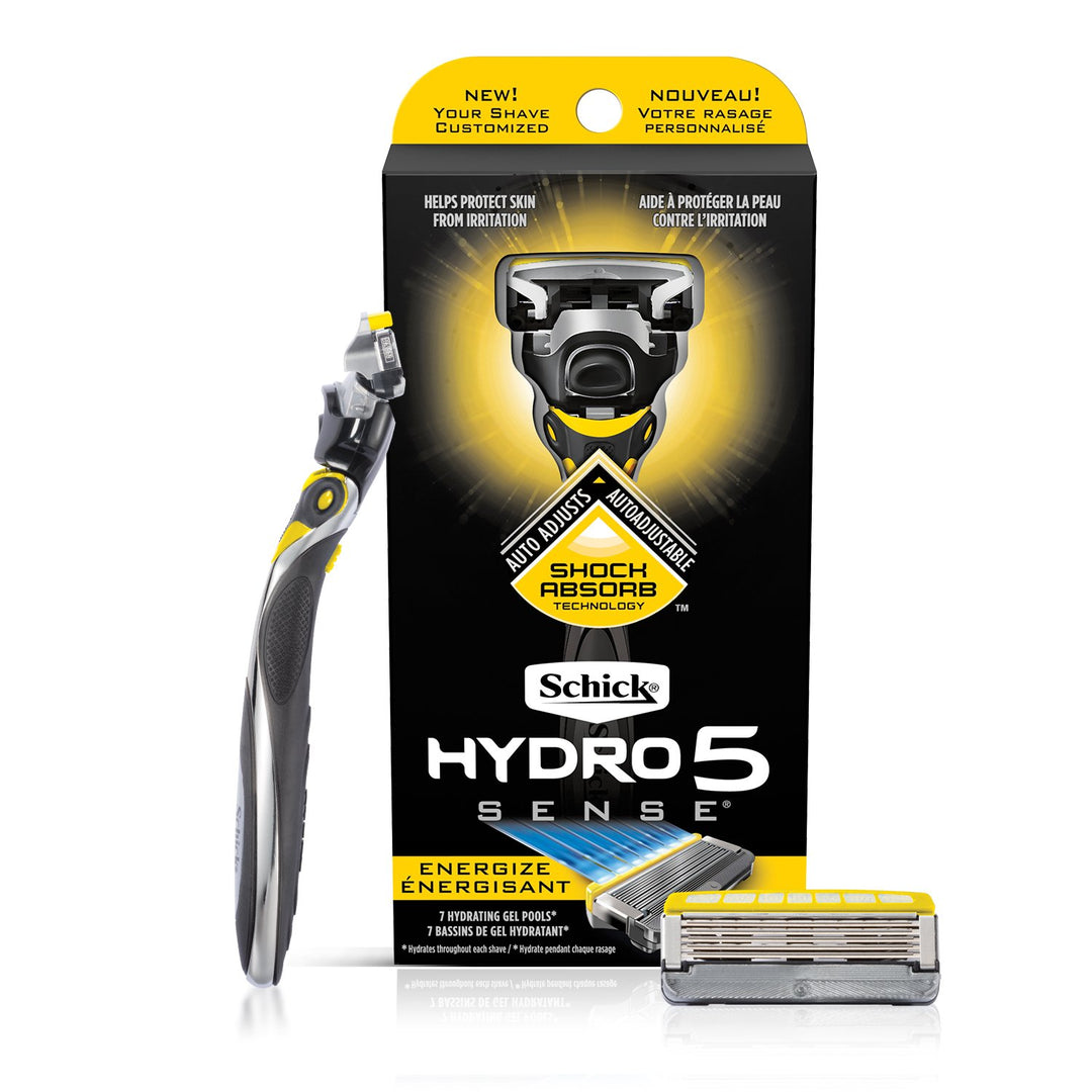 Hydro 5 Sense Energize Razor with Shock Absorb Technology for Men, 1 Handle with 2 Refills