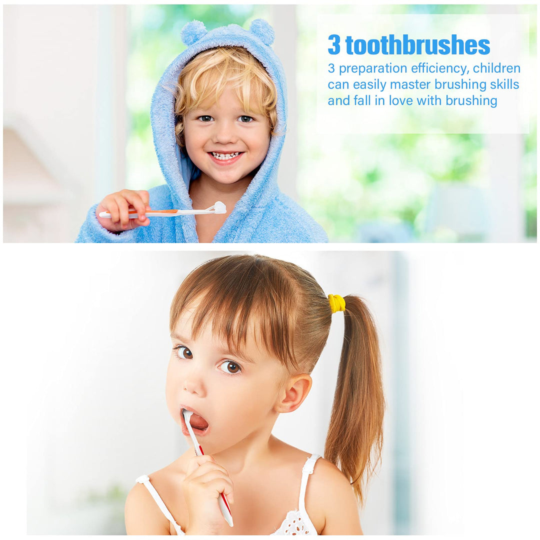 2 Pieces 3 Sided Autism Toothbrush Three Bristle Travel Toothbrush for Complete Teeth and Gum-Care, Great Angle Bristles Clean Each Tooth, Soft/Gentle (Red, Orange)