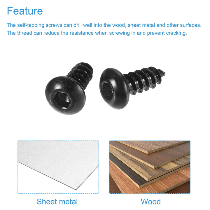Hex Socket Self Tapping Screws, M3 x 8mm Carbon Steel Wood Screw 400pcs