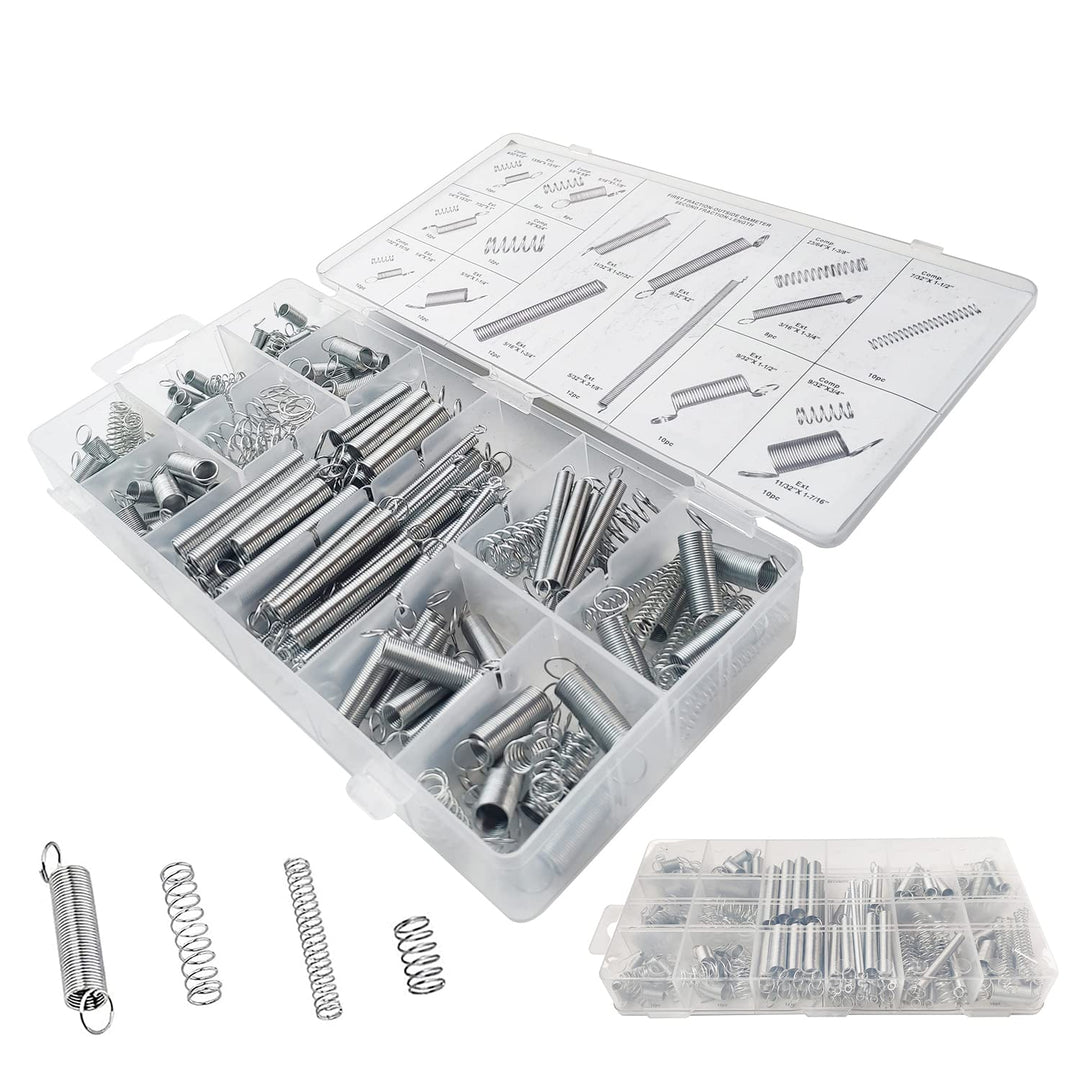 Compression & Extension Spring 200pcs Assortment Set,Metal Steel Coil Tension Springs Replacement 20 Kinds Kit 1 Box Pack