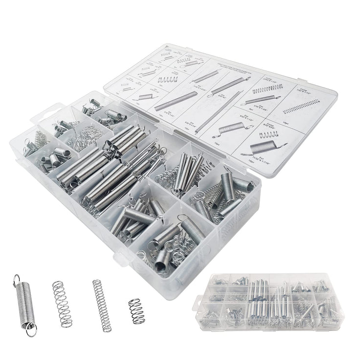 Compression & Extension Spring 200pcs Assortment Set,Metal Steel Coil Tension Springs Replacement 20 Kinds Kit 1 Box Pack