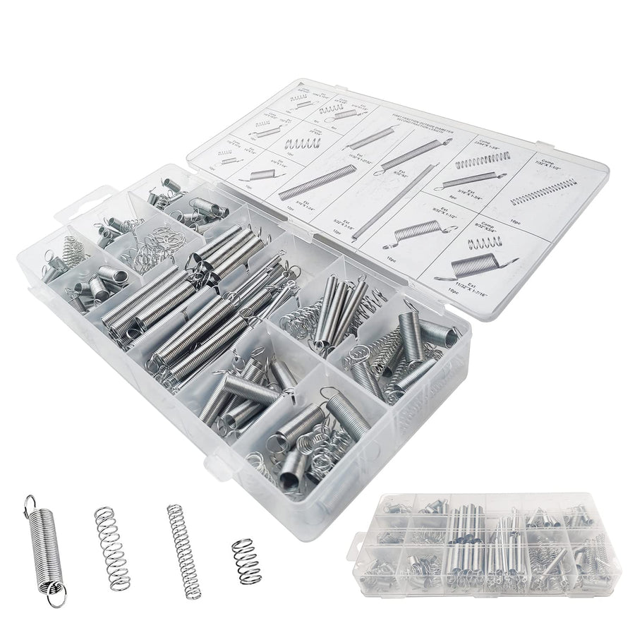Compression & Extension Spring 200pcs Assortment Set,Metal Steel Coil Tension Springs Replacement 20 Kinds Kit 1 Box Pack