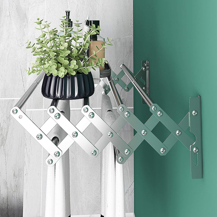 Wall Mounted Clothes Drying Rack, Accordion Retractable Drying Rack for Laundry Room/Bathroom Tower,Easy to Install 31.5-inch Rod, 60 lb Capacity- Indoor and Outdoor Use