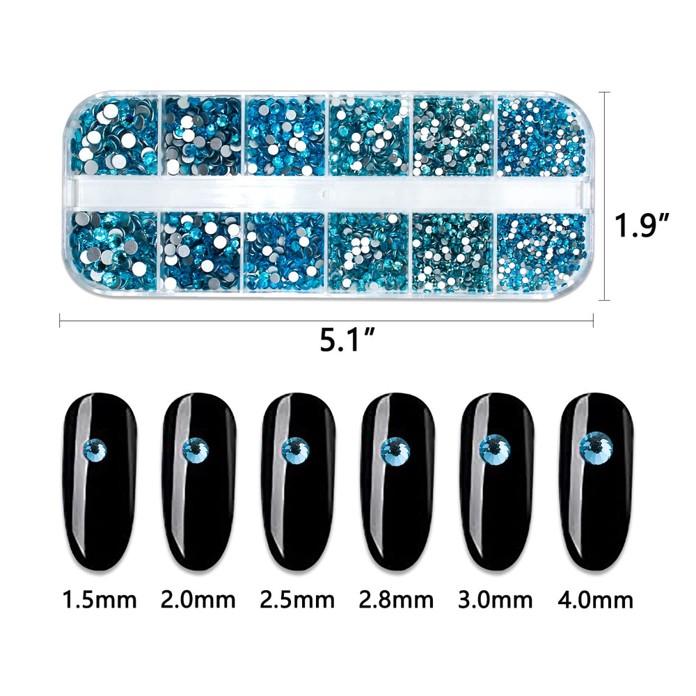 2880 Pcs Dark Blue And Light Blue Rhinestones Makeup Gems For Nails 6 Size Nail Art Rhinestones Gems Face Diamonds For Makeup Flat Back Rhinestones For Acrylic Nails Eye Jewels Crystals