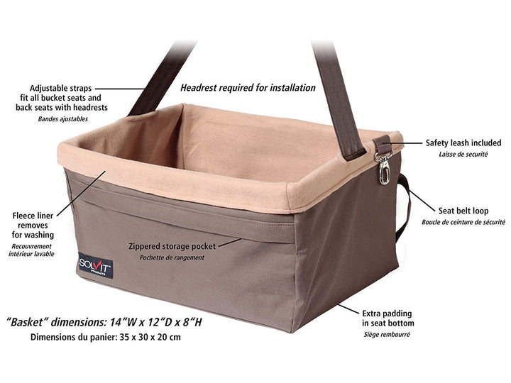 Happy Ride Booster Seat - Dog Booster Seat for Cars, Trucks and SUVs - Easy to Adjust Strap - Durable Fleece Liner is Machine Washable and Easy to Clean - Medium, Brown