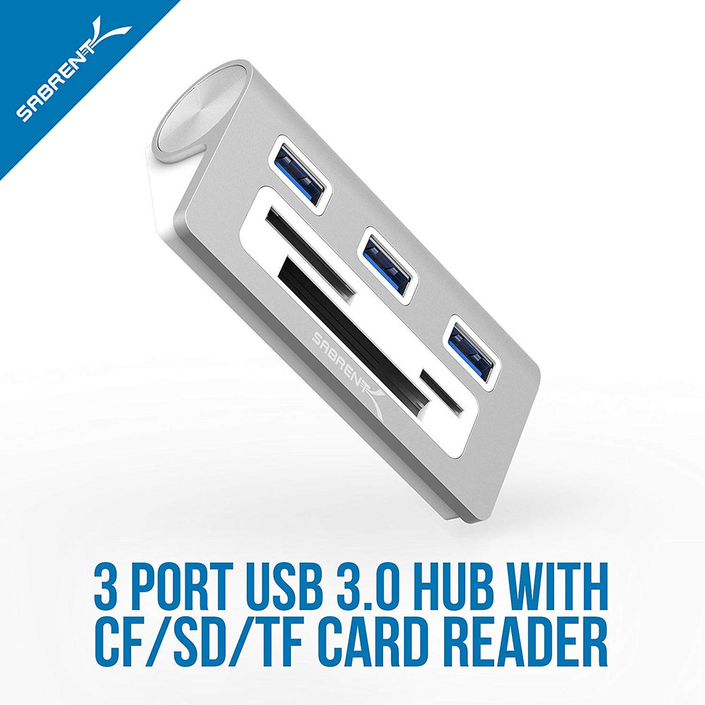 Premium 3 Port Aluminum USB 3.0 Hub with Multi in 1 Card Reader (12 Cable) for iMac, All MacBooks, Mac Mini, or Any PC (HB-MACR)