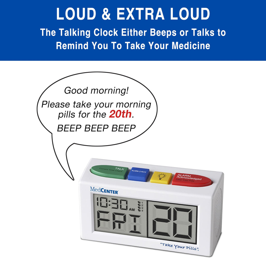 Talking Alarm Clock, Medication Pill Reminder Clock, Talking Alarm Clock for Dementia, Hearing, Visually impaired Seniors-Digital Clock with Multiple Easy Set Alarms Ex Large White