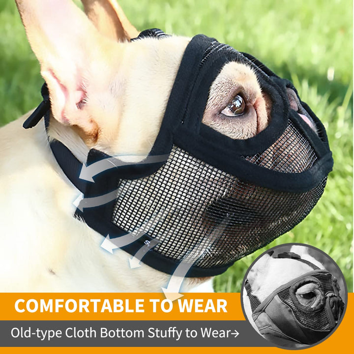 Short Snout Dog Muzzle, Breathable Mesh Flat Faced Muzzle for French Bulldog Shih Tzu and Pug,Mask Bulldog Muzzle for Biting Chewing Licking
