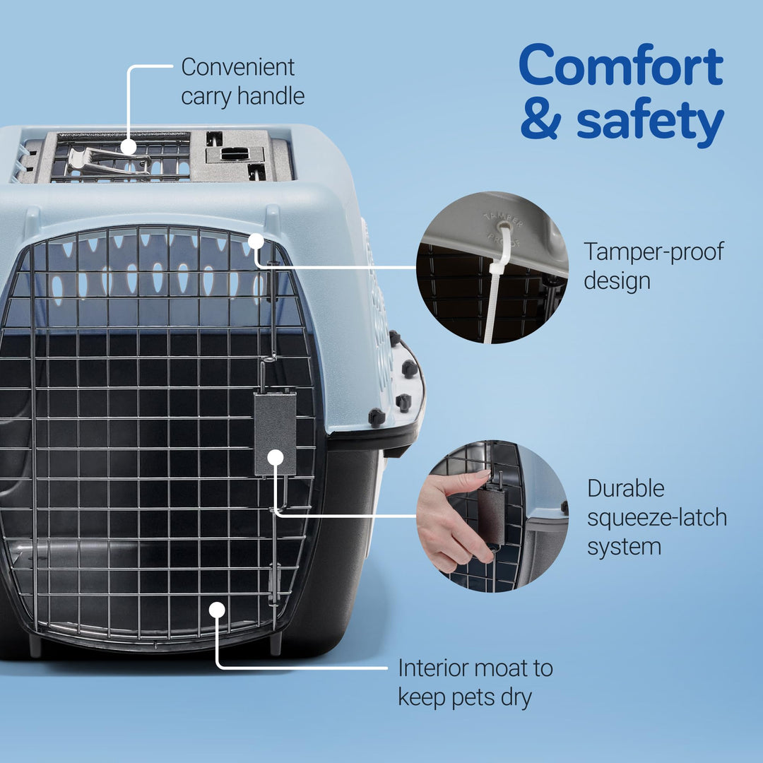 Dog Crates for Small Dogs & Cat Carriers, Two-Door Plastic Pet Kennel, Top & Front Loading, Made in USA, 24, Blue